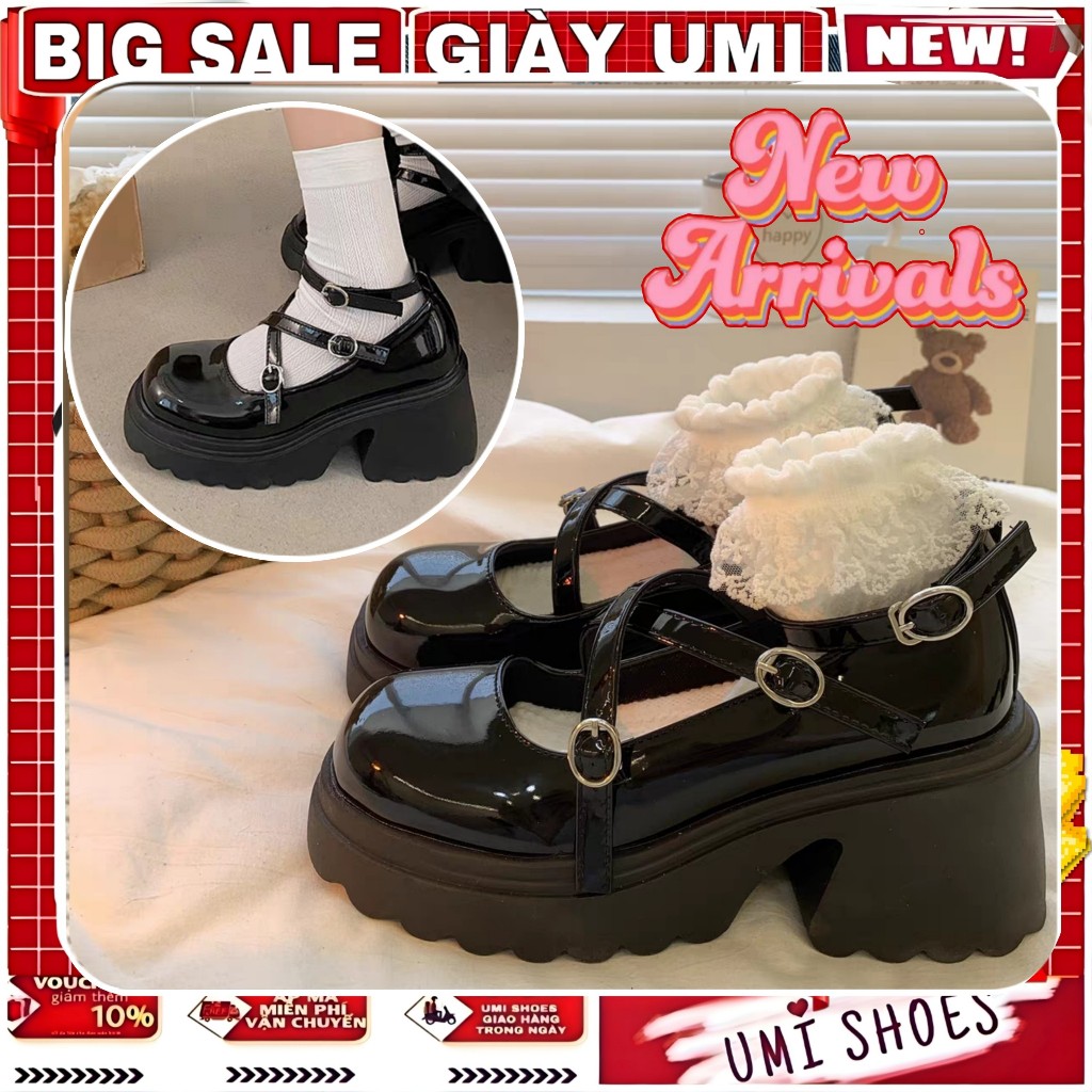 Giày Mary jane RANGBA nâng độn đế cao 6cm da bóng/lì cá tính năng động trẻ trung đơn giản quai cTHẬT