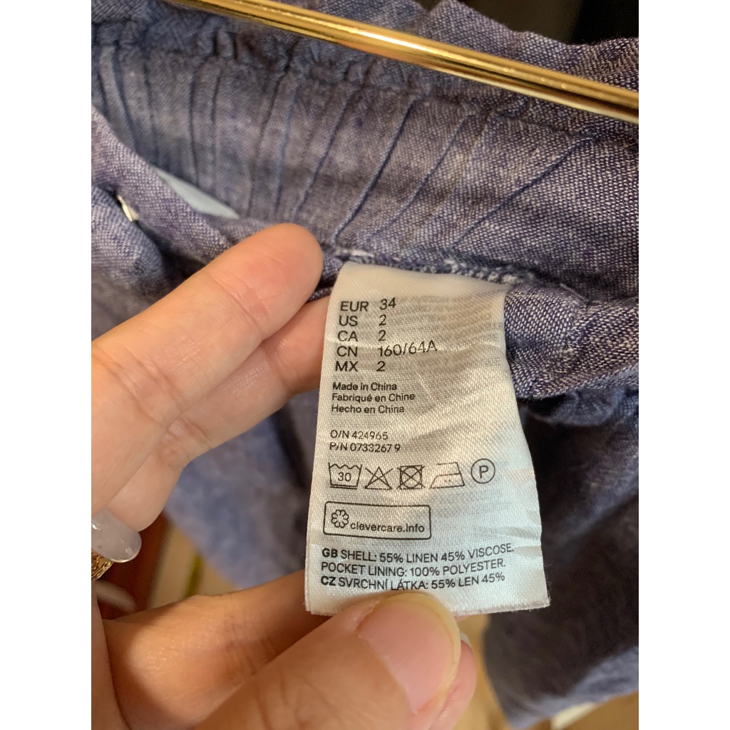 [2HAND] Quần váy ngắn linen lung thun H&M
