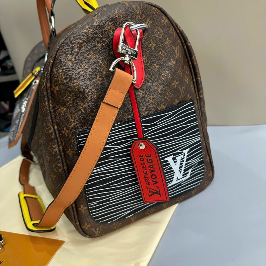 Set túi du lịch 2 chi tiết hoa đen super vip da thật nặng tay Smano bags hoả tốc