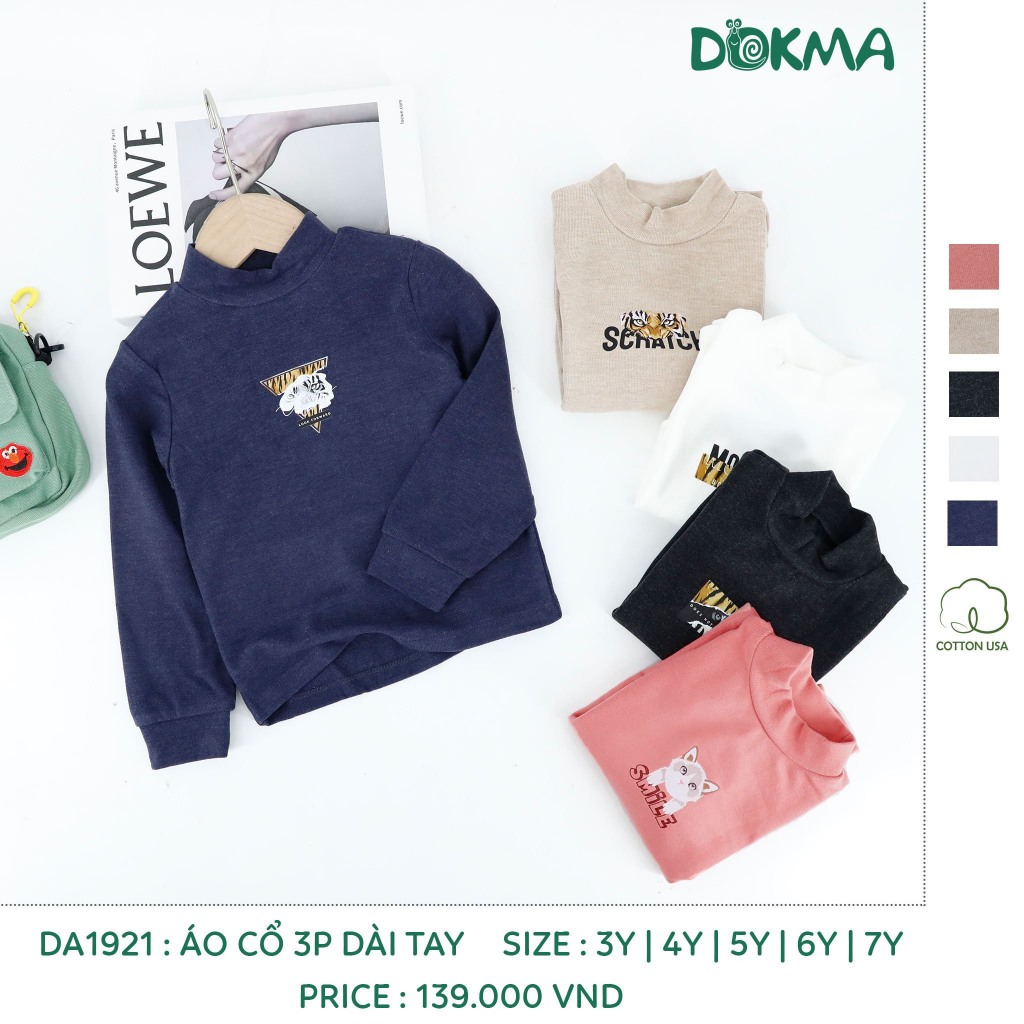 Áo cổ 3 phân dài tay Dokma vải nỉ nhung dày ấm DMA392 DA1921