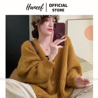 Áo khoác cardigan len dáng rộng, áo khoác len trơn dáng rộng, áolen cardigan dành cho nữ
