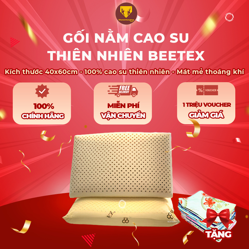 Gối cao su 100% từ thiên nhiên BEETEX OVAL có độ đàn hồi cao, mềm mại, mang đến giấc ngủ thoải mái nhất - Tặng vỏ gối