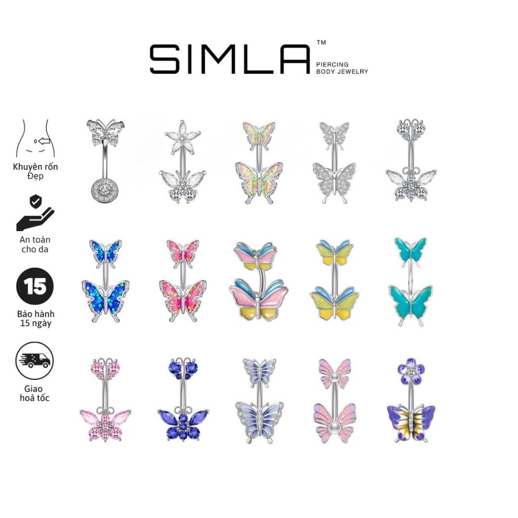 Khuyên rốn hình bướm Y2K khuyên rốn đẹp Simla Thép không gỉ 316L - Hợp kim  - Simla Body Jewelry
