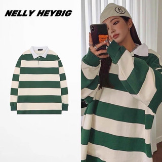 [sẵn] Áo polo kẻ [8018] Nelly Heybig tay dài form rộng thời trang mùa hè dành cho nam và nữ 45 30