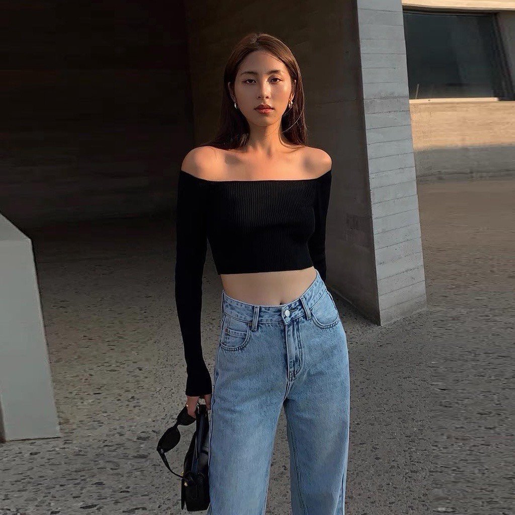 Áo thun nữ trễ vai TAY DÀI bánh bèo tiểu thư SANJOLI  AO010