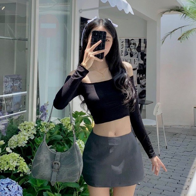 Áo thun nữ trễ vai TAY DÀI bánh bèo tiểu thư SANJOLI  AO010