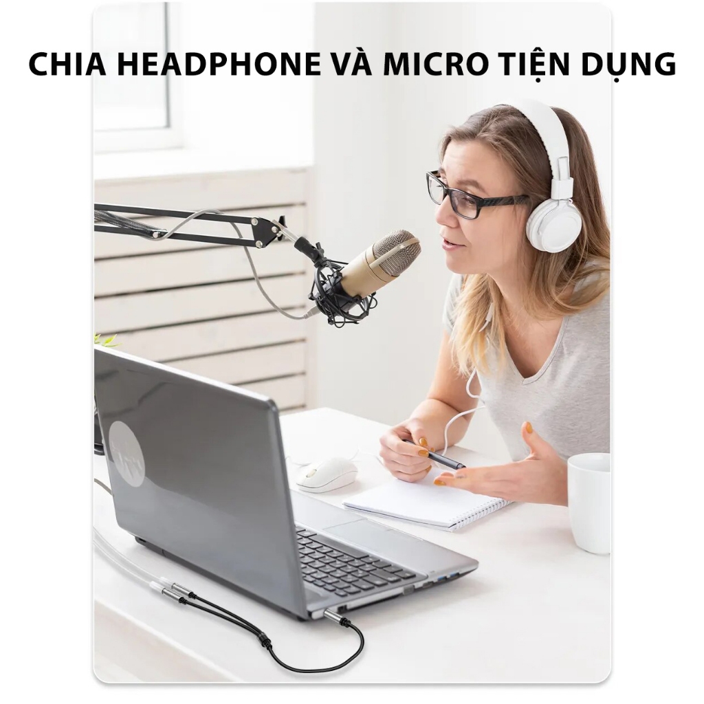 Dây Cáp Chia Jack 3.5mm đực sang 2 đầu Jack 3.5mm cái  - 1 đầu hỗ trợ Mic,1 đầu hỗ trợ tai nghe