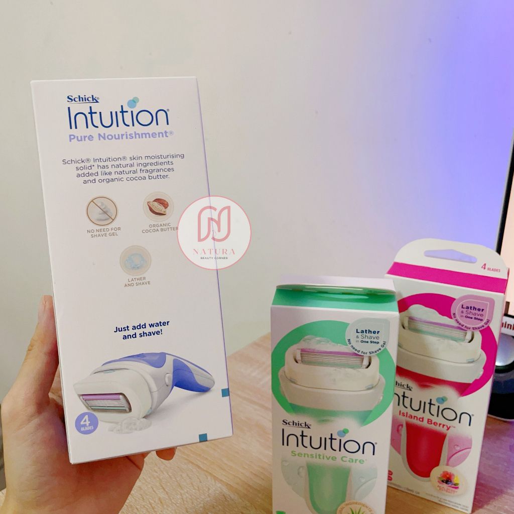 Bộ dao cạo cho nữ Schick intuition đầu bơ 1 cán + 2 đầu thay thế island berry/ pure nourishment/ sensitive c