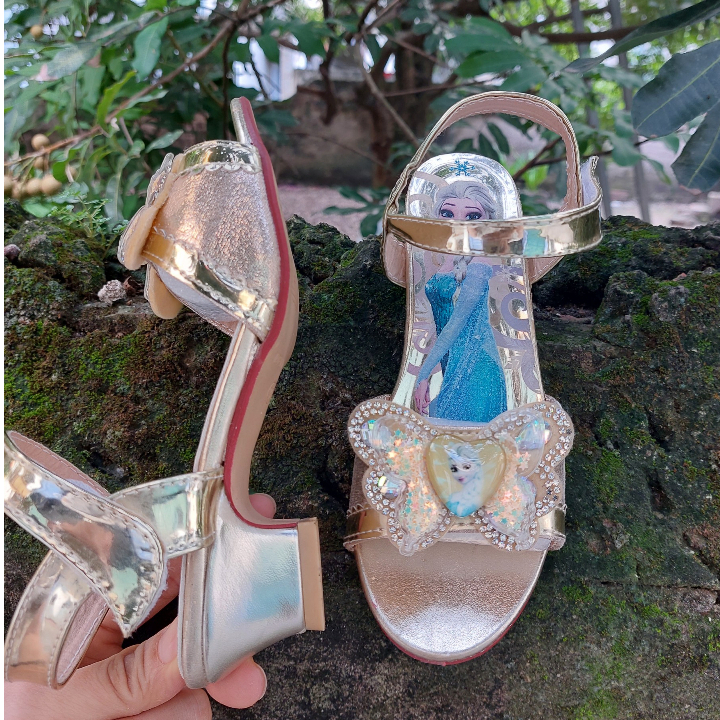 Dép sandal cho bé cao gót, dép quai nơ công chúa Elsa cho bé gái từ 3 ->10 tuổi DSD01.