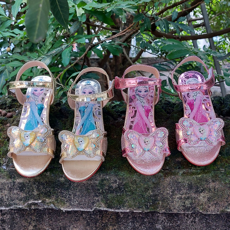 Dép sandal cho bé cao gót, dép quai nơ công chúa Elsa cho bé gái từ 3 ->10 tuổi DSD01.