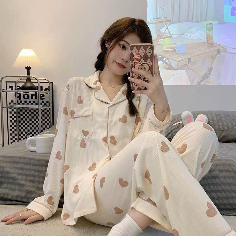 Pijama nữ tay dài, Bộ pizama đũi xốp họa tiết dễ thương DÀI TAY màu pastel