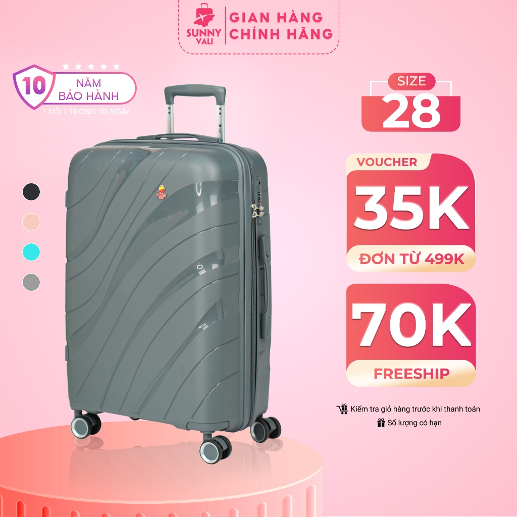 Vali SUNNY  PP11 size 28 inch - Nhựa PP chống vỡ tuyệt đối, khóa hải quan TSA bảo hành 10 năm