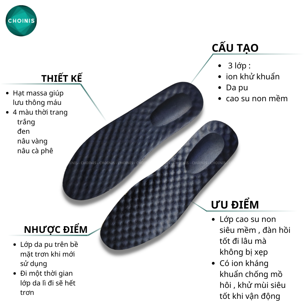 Lót cao su non siêu mềm đàn hồi thấm hút mồ hôi 3 màu nâu, đen ,nâu cà phê