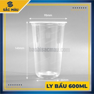 Sỉ 50 cốc nhựa/ ly nhựa đáy bầu 600 kèm nắp