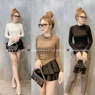 Áo vạt cổ tròn xích rúm eo nhiều màu