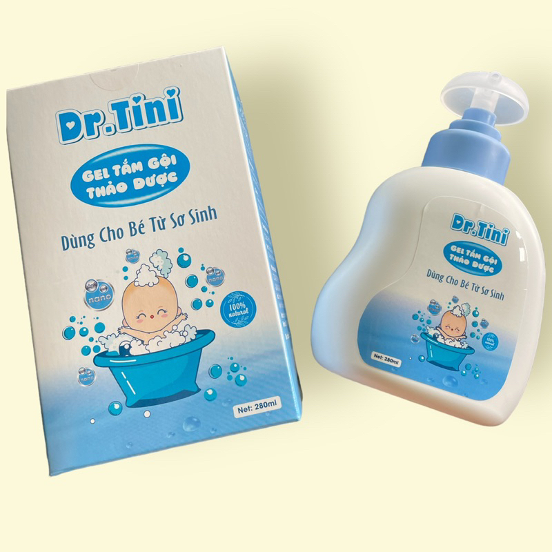 Sữa Tắm Gội Toàn Thân Thảo Dược Cho Bé Dr. Tini Giúp Da Mịn, Hết Rôm Sẩy Chai 280ml
