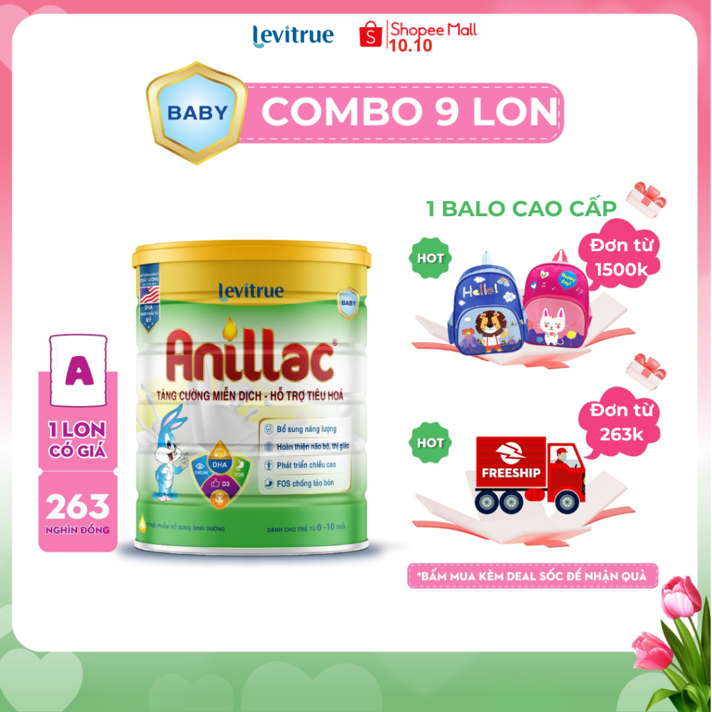 COMBO 9 LON ANILLAC - Sữa mát, dinh dưỡng công thức Levitrue - lon 700 gam