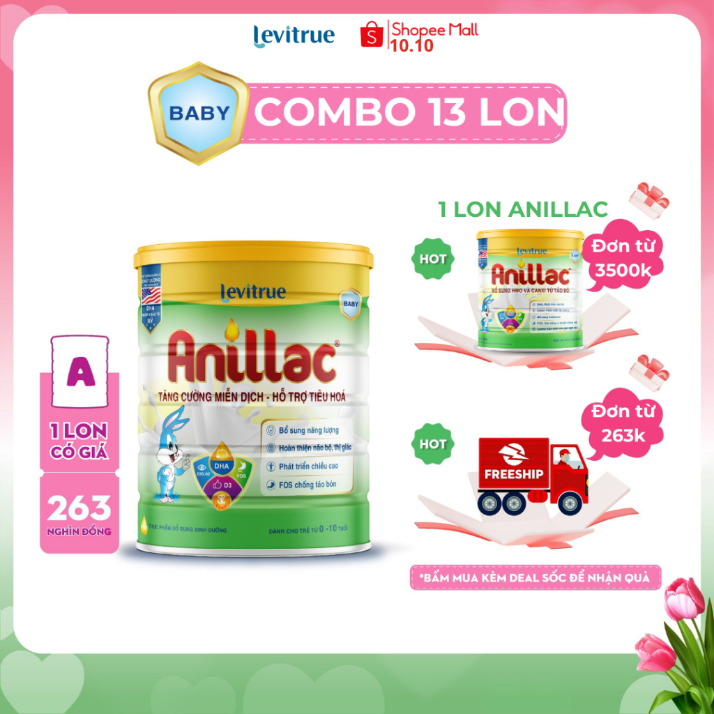 COMBO 13 LON, Tặng thêm 1 lon - Sữa mát, dinh dưỡng công thức Anillac Levitrue - hộp 700 gam