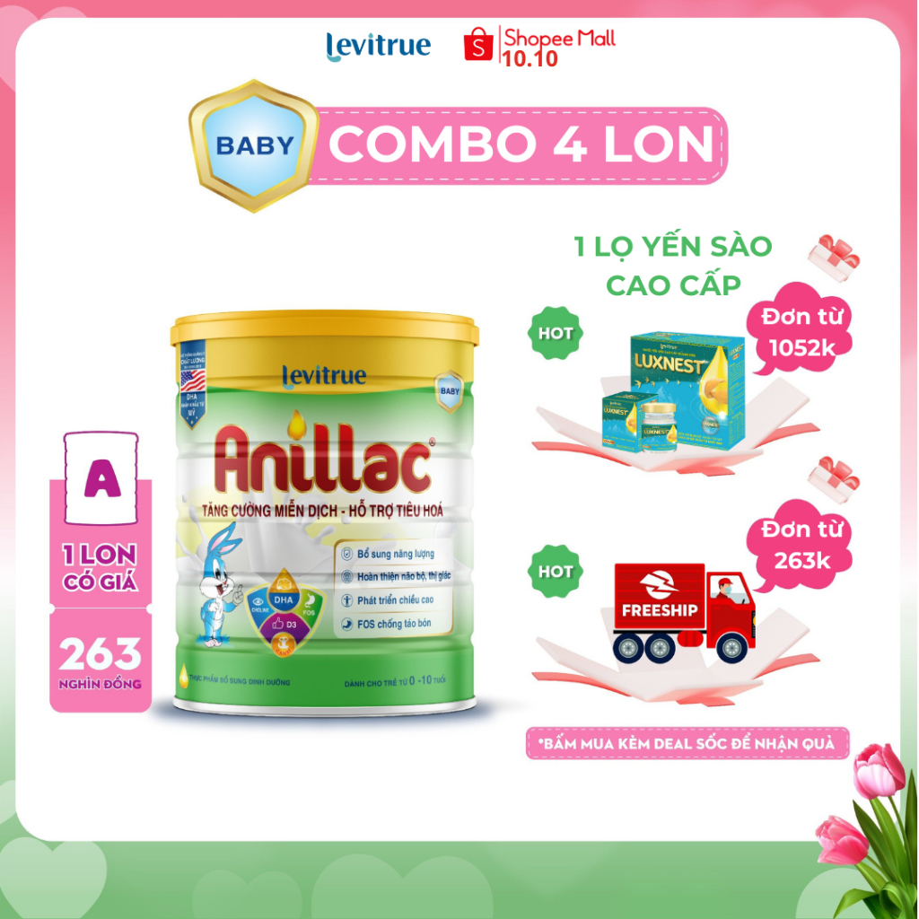 COMBO 4 LON ANILLAC - Sữa mát, dinh dưỡng công thức Levitrue - lon 700 gam