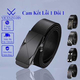 Thắt Lưng Nam Da Bò Thật Hai Lớp Khóa Tự Động Dây Luồn Trong VICENZO Cao Cấp, Nịt Thắt Lưng Nam Da Bò Thật
