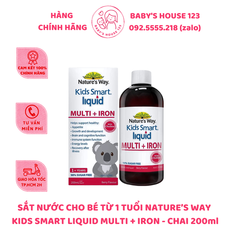 Sắt Nature's Way Kids Smart Multi Iron Liquid Úc Cho Bé Từ 1 Tuổi