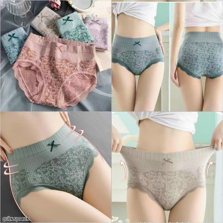 SET 10 Quần Lót Nữ Lưng Cao Viền Phối Ren Nơ Họa Tiết Hoa Văn Tinh Tế MÃ 285