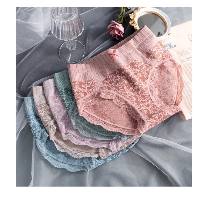 SET 10 Quần Lót Nữ Lưng Cao Viền Phối Ren Nơ Họa Tiết Hoa Văn Tinh Tế MÃ 285