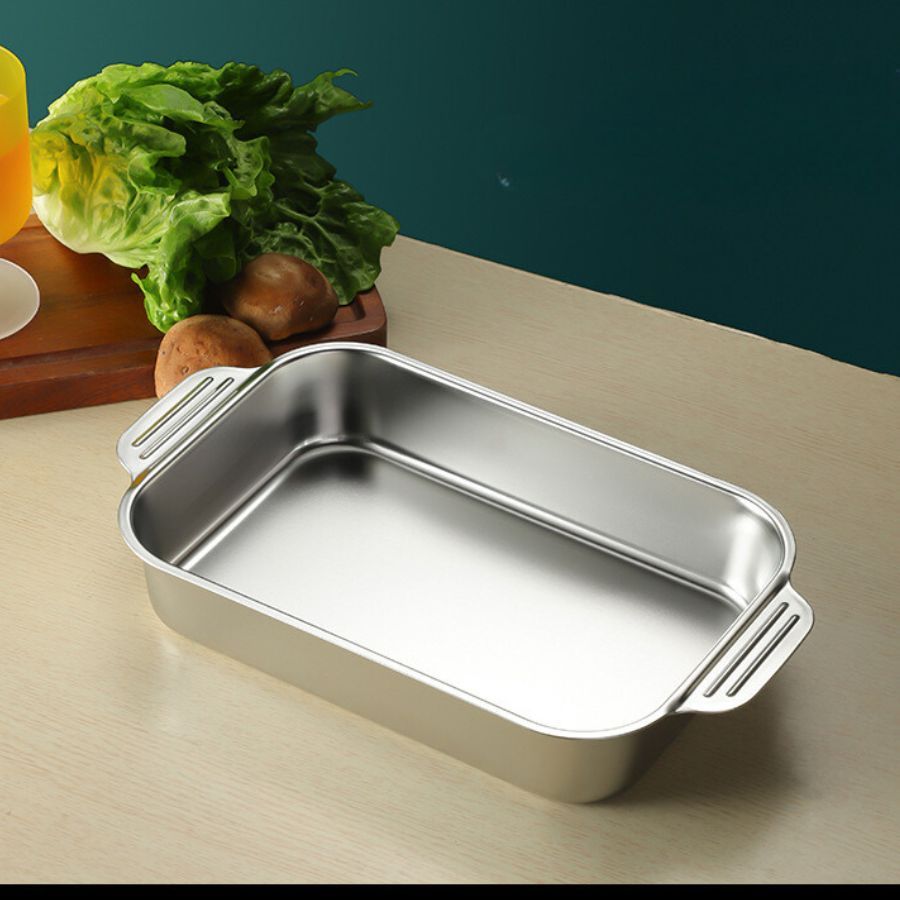 Khay Inox 304, Khay Inox Đựng Thức Ăn, Khay Inox Đa Năng Om Cá, Nấu Lẩu, Nướng Bánh, Trộn Salad Sang Trọng
