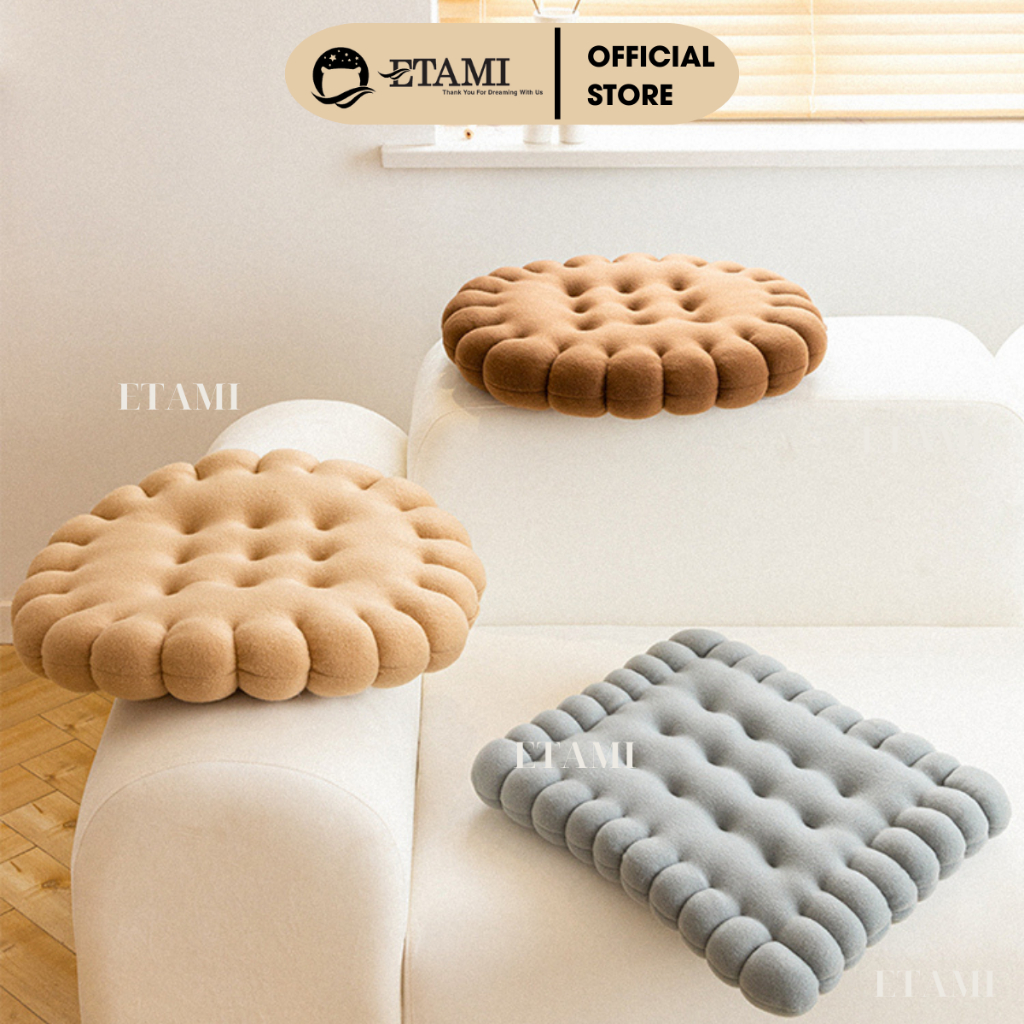 Đệm Ngồi Bệt Hình Bánh Quy ETAMI  Lót Ghế, Dercor mẫu mới Siêu Ngộ Nghĩnh Vải Nỉ nhung mềm mịn kích thước 40 x 45 cm