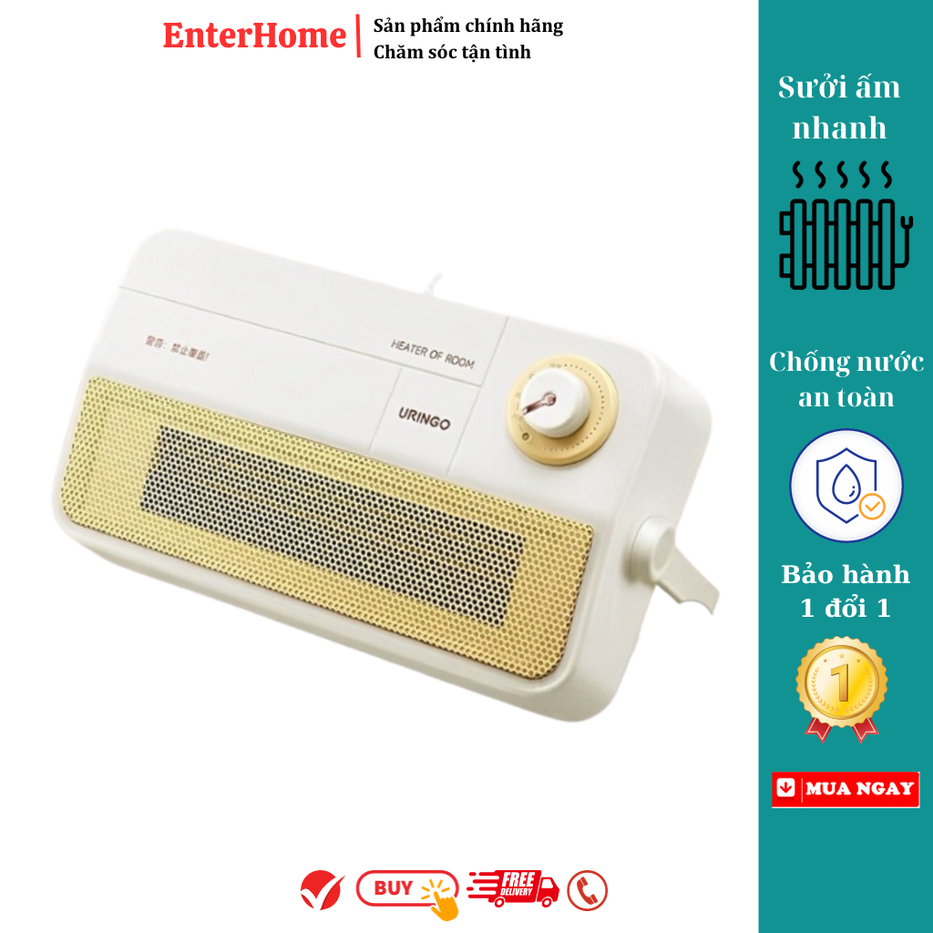 Máy Sưởi URINGO, Quạt Sưởi Mini Tích Hợp Quạt Mát Mùa Hè 2in1, Chống Nước An Toàn- BH 12 Tháng- EnterHome