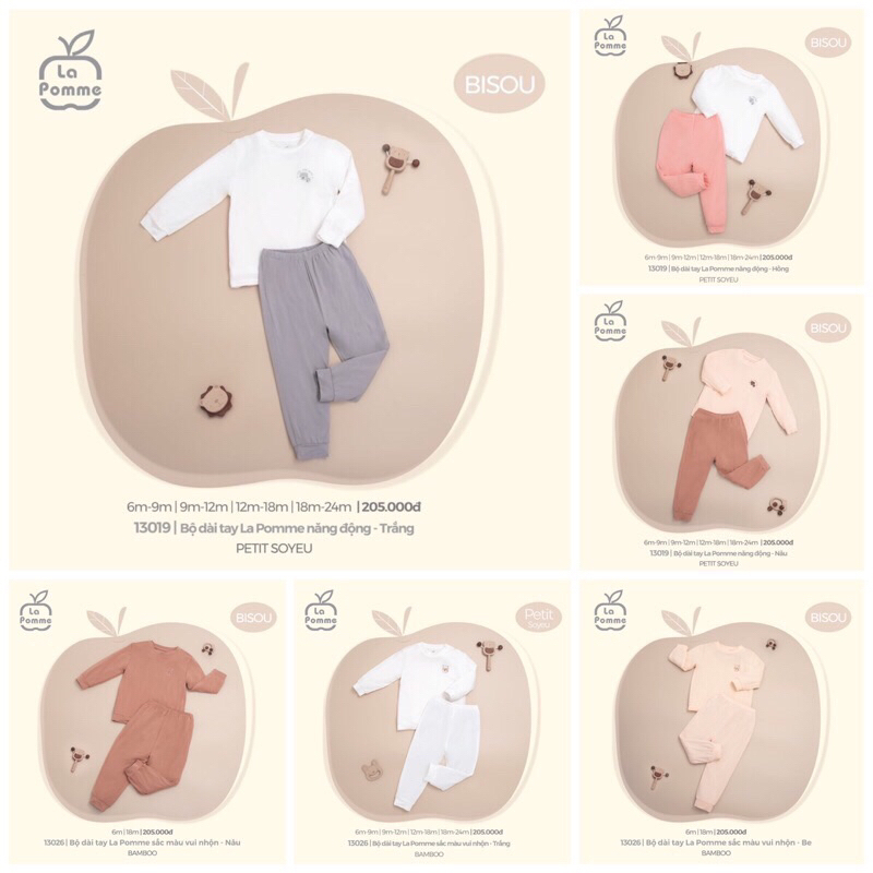 LA POMME Bộ dài tay năng động và sắc màu vui nhộn hãng La pomme