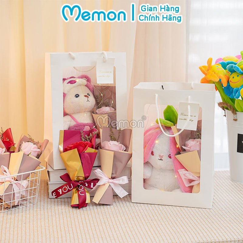 Combo Gấu Bông Hoa Sáp Thơm Tặng Kèm Túi Thiệp Đèn Dành Tặng Cho Người Thân, Món Quà Ý Nghĩa Các Dịp Lễ Cao Cấp Memon