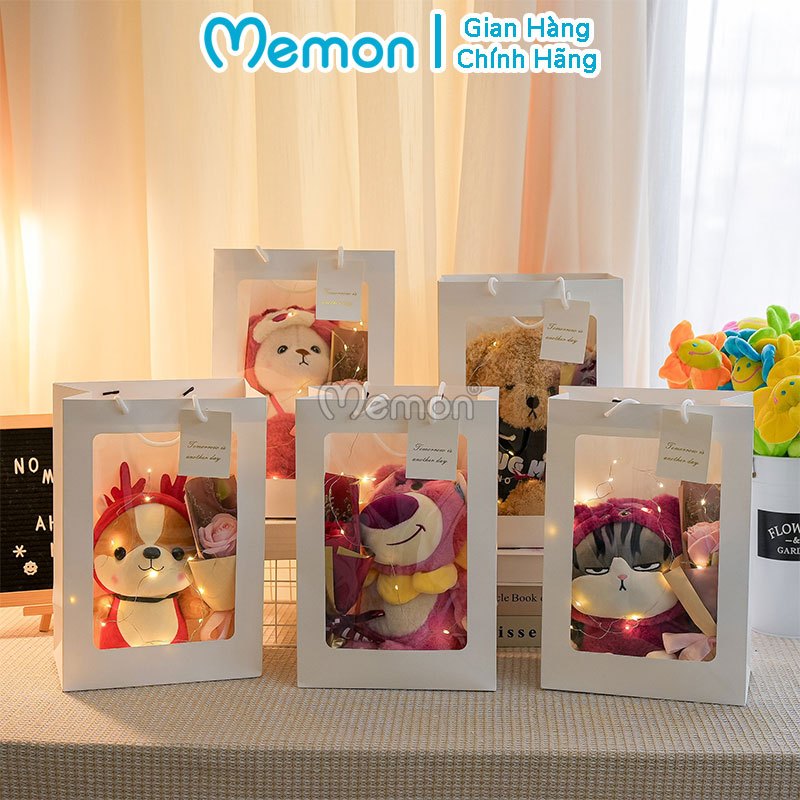 Combo Gấu Bông Hoa Sáp Thơm Tặng Kèm Túi Thiệp Đèn Dành Tặng Cho Người Thân, Món Quà Ý Nghĩa Các Dịp Lễ Cao Cấp Memon