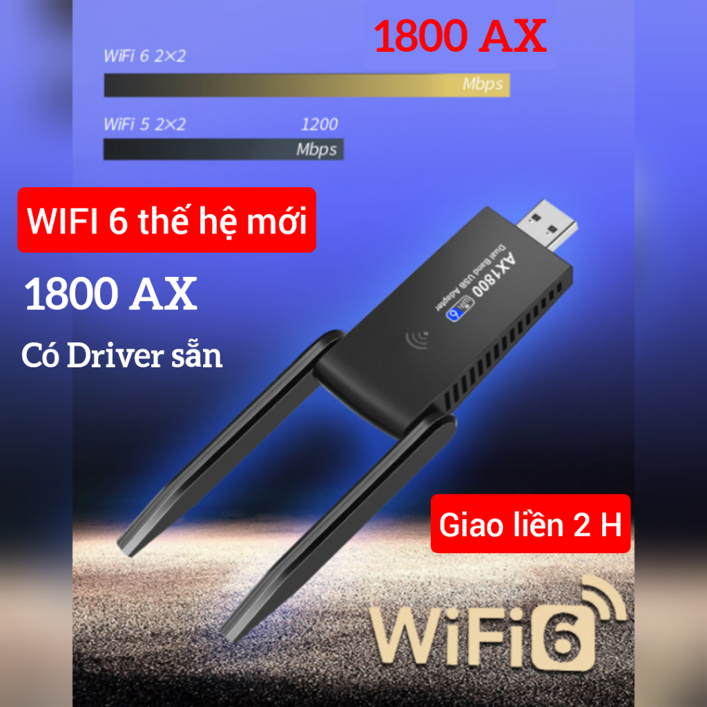 USB WiFi 6 AX 1800 Mbps tốc độ cao - Bộ chuyển đổi Wifi Adapter cho PC laptop máy bàn, giúp thu sóng Wifi 6