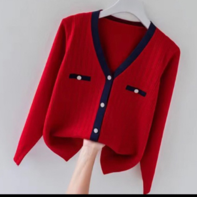 Áo khoác cardigan thun len tăm khuy đồng dài tay sang chảnh dáng ôm