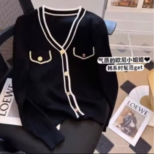 Áo khoác cardigan thun len tăm khuy đồng dài tay sang chảnh dáng ôm