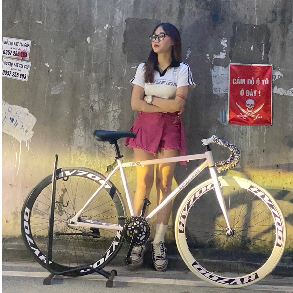 Xe đạp Fixed Gear tay cong 2 lip Vành 60 có logo trên khung - 2023