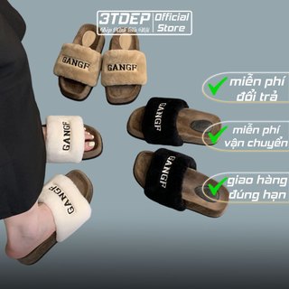 Dép nữ lông thỏ 3TDEP, bản đế bọc nỉ cao cấp thêu GANGF, chuẩn size