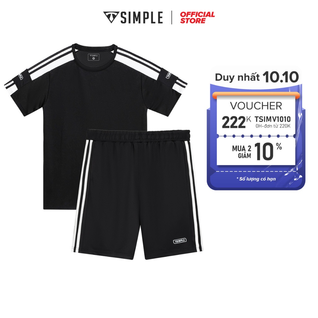 Bộ thể thao nam TSIMPLE bộ quần áo cộc tay phối sọc vải cotton cá sấu cao cấp B01002