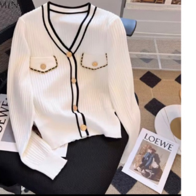 Áo khoác cardigan thun len tăm khuy đồng dài tay sang chảnh dáng ôm