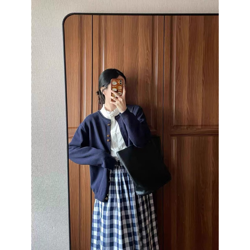 Áo khoác cadigan xanh than cúc đôi style Hàn Quốc