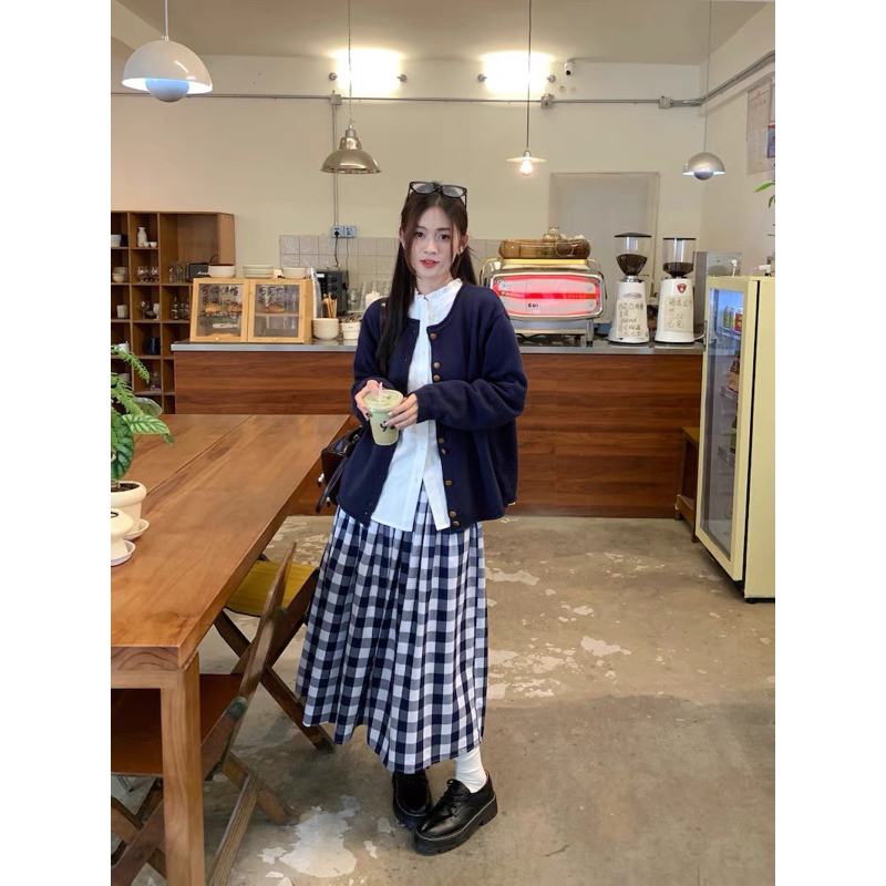 Áo khoác cadigan xanh than cúc đôi style Hàn Quốc