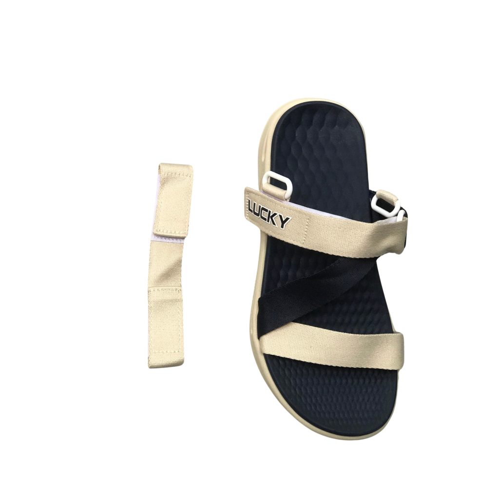 Giày Sandal Nam Nữ Lucky Unisex Quai Chữ Z Be Phối Xanh Dương Siêu Nhẹ Siêu Bền - Tặng kèm vớ