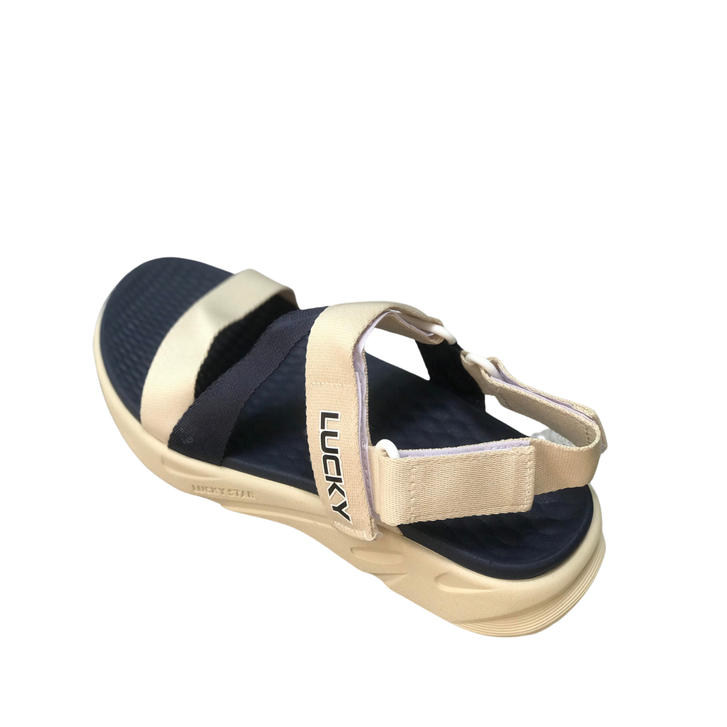 Giày Sandal Nam Nữ Lucky Unisex Quai Chữ Z Be Phối Xanh Dương Siêu Nhẹ Siêu Bền - Tặng kèm vớ