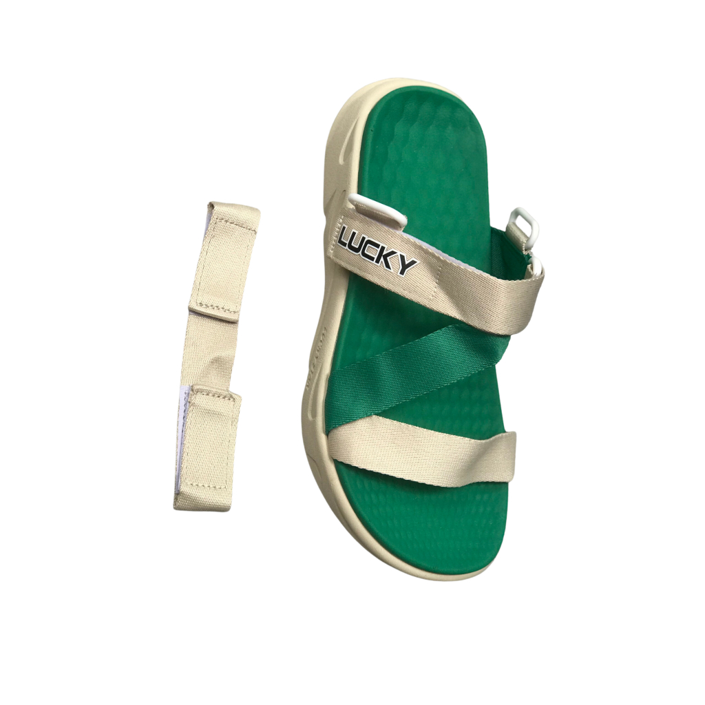 Giày Sandal Nam Nữ Lucky Unisex Quai Chữ Z Be Phối Xanh  Siêu Nhẹ Siêu Bền - Tặng kèm vớ