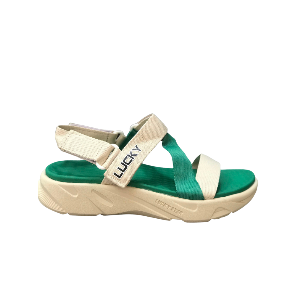 Giày Sandal Nam Nữ Lucky Unisex Quai Chữ Z Be Phối Xanh  Siêu Nhẹ Siêu Bền - Tặng kèm vớ