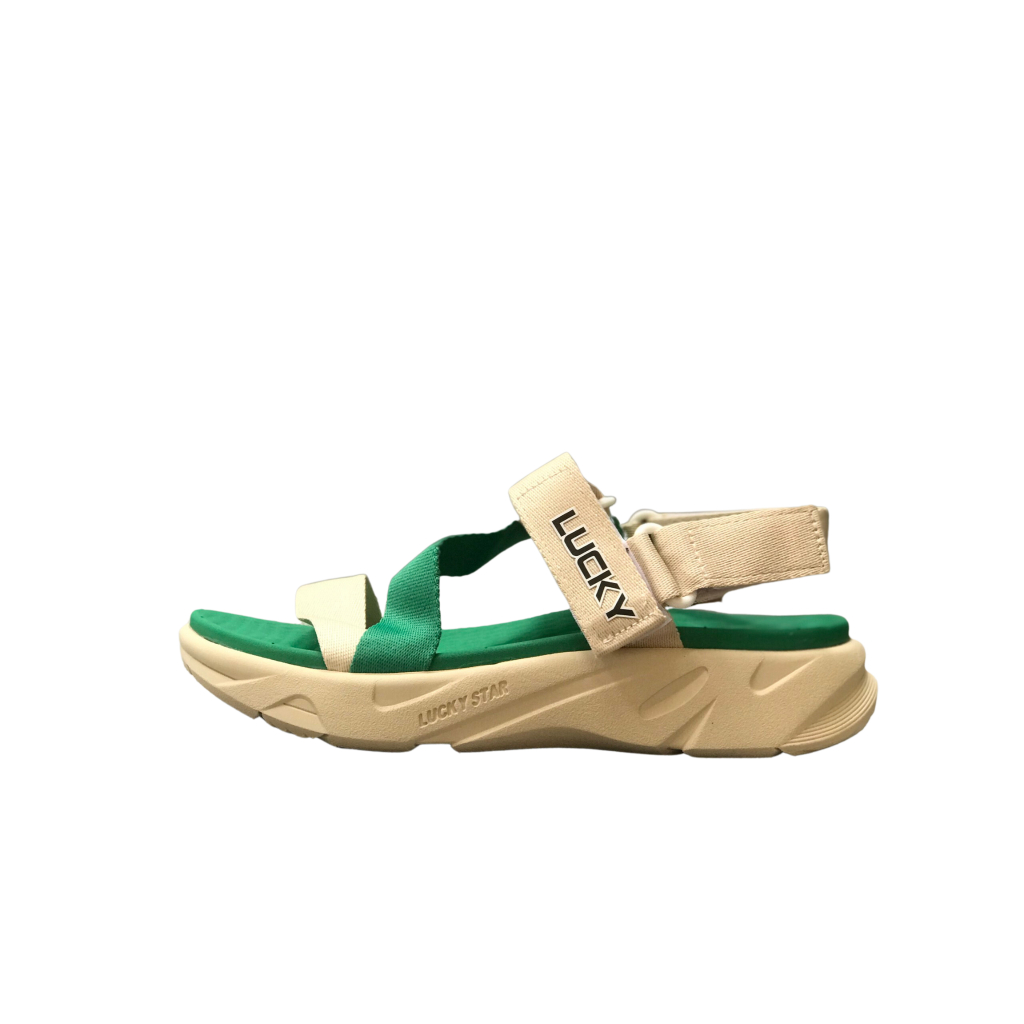 Giày Sandal Nam Nữ Lucky Unisex Quai Chữ Z Be Phối Xanh  Siêu Nhẹ Siêu Bền - Tặng kèm vớ