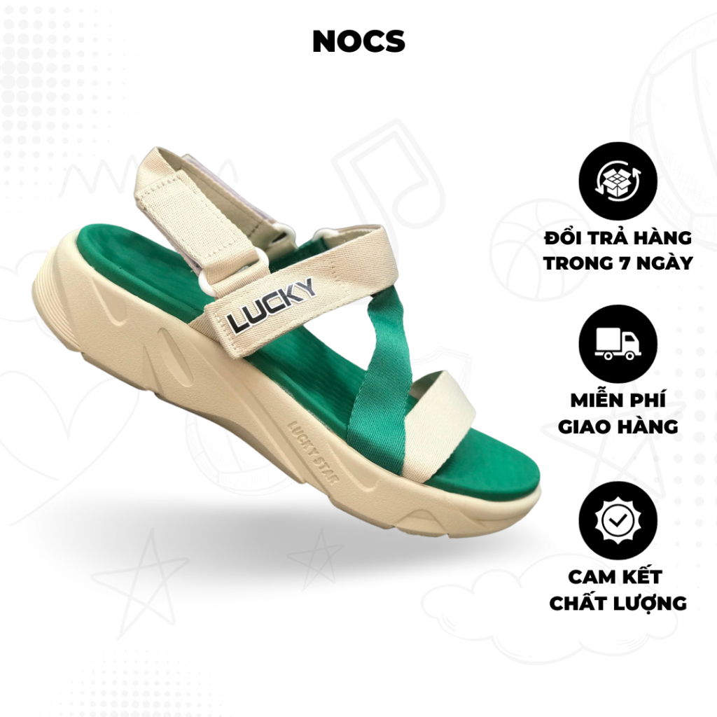 Giày Sandal Nam Nữ Lucky Unisex Quai Chữ Z Be Phối Xanh  Siêu Nhẹ Siêu Bền - Tặng kèm vớ