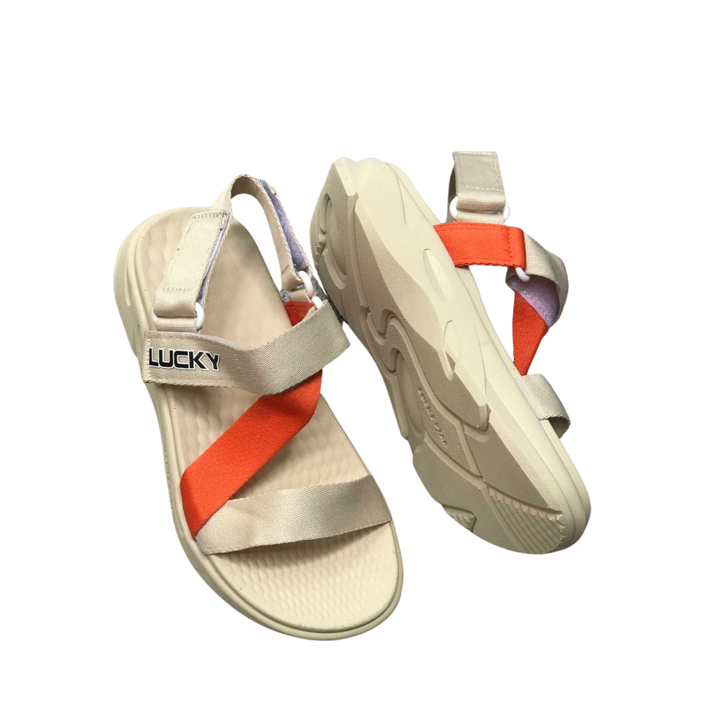 Giày Sandal Nam Nữ Lucky Unisex Quai Chữ Z Be Phối Cam Siêu Nhẹ Siêu Bền - Tặng kèm vớ