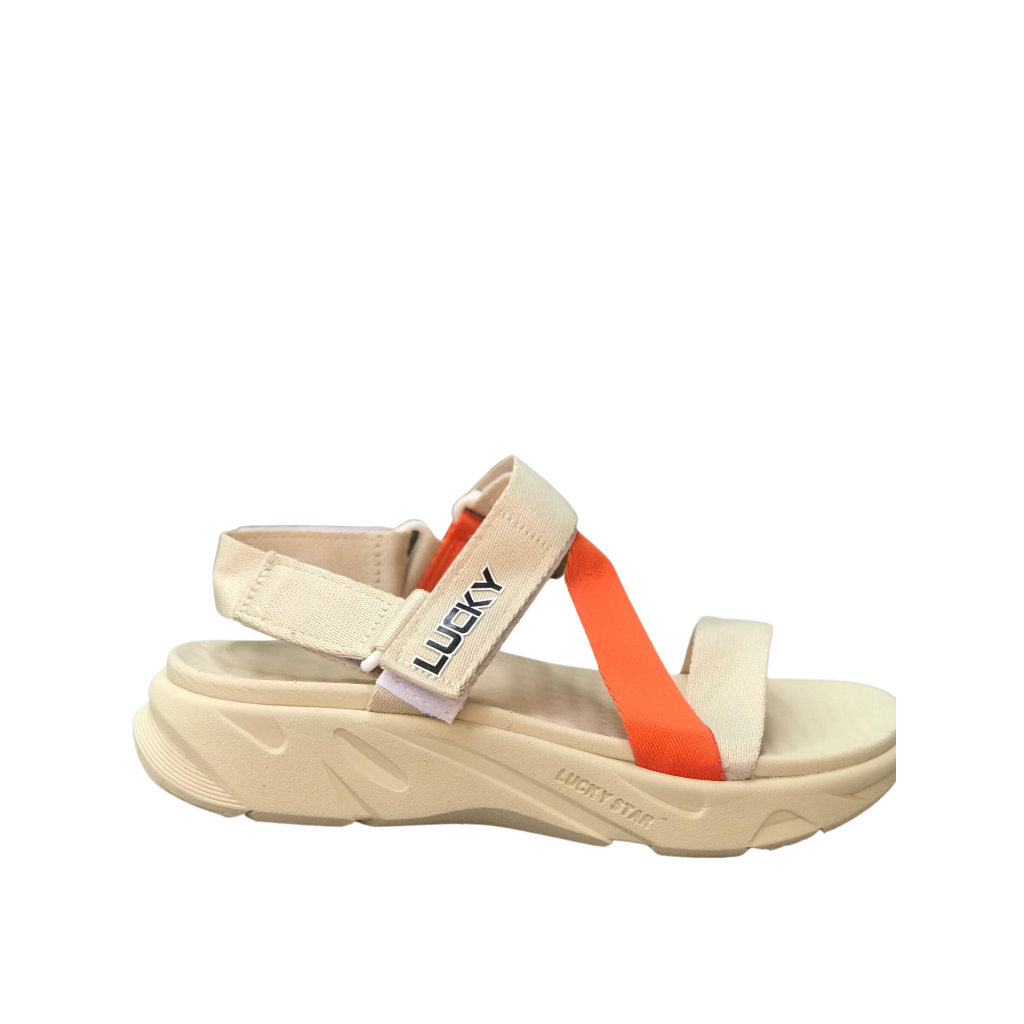 Giày Sandal Nam Nữ Lucky Unisex Quai Chữ Z Be Phối Cam Siêu Nhẹ Siêu Bền - Tặng kèm vớ